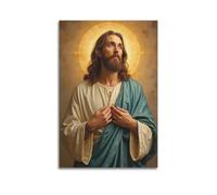 DHHMTPIYS Quadro decorativo su tela con Cristo dipinto a olio con Gesù sotto la luce sacra, poster da parete e decorazione moderna per la camera da letto, 50 x 75 cm