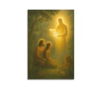 DHHMTPIYS Quadro decorativo su tela con immagine di Cristo con luce sacra che dà pergamena in Eden, decorazione moderna per camera da letto, 50 x 75 cm