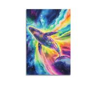 DHHMTPIYS Stampa artistica da parete su tela con animale, colorata, stile acquerello, aurora, balena, decorazione moderna per camera da letto, 50 x 75 cm