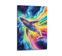 DHHMTPIYS Stampa artistica da parete su tela con animale, colorata, stile acquerello, aurora, balena, decorazione moderna per camera da letto, 50 x 75 cm