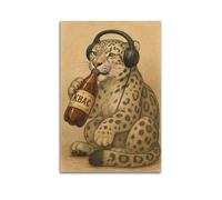DHHMTPIYS Stampa artistica da parete su tela, motivo leopardo iperrealistico, che ascolta la musica, decorazione moderna per camera da letto, 30 x 45 cm