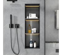 DHHUFEJT Nicchia Doccia incassata in Acciaio Inox con Luce Integrata, Non Richiede l'installazione di Piastrelle, ripiano a Tre Livelli per l'organizzazione del Bagno