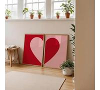 DHHXY 2 pezzi/set stampa su tela con cuore rosa e rosso, poster minimalista romantico d'amore per l'arredamento moderno della casa (40x60cmx2 pezzi/senza cornice)