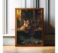 DHHXY Arte murale extra large con animali alla moda per il bagno, tigre nella vasca, decorazione murale femminista, arte digitale, poster su tela, poster (75x110 cm/Gallery Wrap)