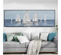 DHHXY Astratto Barca a vela bianca Mare Taglia larga Quadro Su Tela Tela Dipinto Nave Paesaggio marino Poster Stampe Immagini per Soggiorno Arte murale 60x180cm Nessuna cornice