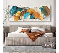 DHHXY Blu Verde Giallo Foglia Oro Quadro Su Tela XXL Pianta Fiore Poster su tela Pittura astratta Stampa artistica su parete Immagini moderne Decor 50x150 cm Senza cornice