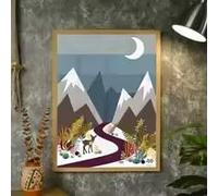 DHHXY Grande tela con stampa artistica su tela, paesaggio della foresta con cervi, decorazioni per la casa, vista sulle montagne, stampe rustiche (75x110 cm/senza cornice)