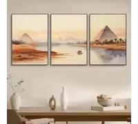 DHHXY Quadro Su Tela Boho Antico Egitto Civiltà Paesaggio Piramide Deserto Villaggi Poster Pittura Immagini da Parete Decorazione per la Casa 60x85cmX3 Senza Cornice