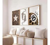 DHHXY Quadro Su Tela Stampa leopardata con ghepardo su tela, poster n. 8, decorazione con palla fortunata, dipinto SEI COSÌ BELLA con testo murale, 50x75cmX3, senza cornice