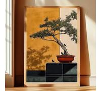 DHHXY Stampa su tela con albero bonsai giapponese, poster vintage, stampe artistiche astratte botaniche, decorazione da parete per camera da letto e casa (40x60 cm/senza cornice)