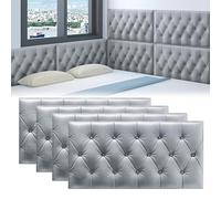 DHIJUPNG 3D Stereo Adesivi Murali Autoadesivi Testiera Cuscino da Parete Spesso Tappetino Anti-collisione Decorazione da Parete per Camera da Letto Tatami Imbottito(Light Gray,4 PCs 30x60cm)