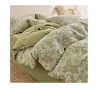 DHJKFU Set Copripiumino 220x240 200X230 di Cotone 3 Strato Garza Jacquard Morbido Copripiumino Matrimoniale con Lenzuolo Piano e 2 Federe(Green B,220x240-245x270cm)