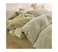 DHJKFU Set Copripiumino 220x240 200X230 di Cotone 3 Strato Garza Jacquard Morbido Copripiumino Matrimoniale con Lenzuolo Piano e 2 Federe(Green A,220x240-245x270cm)