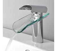 DHJUSPS Miscelatore Finitura cromata Rubinetto per lavabo Miscelatore Beccuccio in Vetro Rubinetto per lavabo a Cascata Rubinetto per Acqua Calda e Fredda Un Foro Thriving