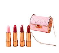 DHliIQQ Set di 4 pezzi opaco scintillante velluto rossetto lunga durata Make Up Set inciso borsa rossetto catena moda coreana