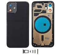 DHLK® Scocca Posteriore in Vetro, Telaio Back Frame Compatibile con iPhone 12 Mini Senza Logo, Senza COMPONENTI PREINSTALLATI - Telaio, Tasti Laterali, Adesivo Batteria (Nero)