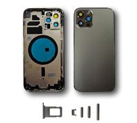 DHLK® Scocca Posteriore in Vetro, Telaio Back Frame Compatibile con iPhone 12 PRO Senza Logo, Senza COMPONENTI PREINSTALLATI - Telaio, Tasti Laterali, Adesivo Batteria (Nero)