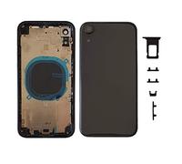 DHLK® Scocca Posteriore in Vetro, Telaio Back Frame Compatibile con iPhone XR Senza Logo, Senza COMPONENTI PREINSTALLATI - Telaio, Tasti Laterali, Adesivo Batteria (Nero)