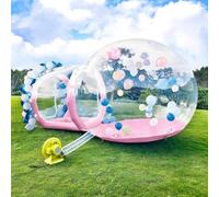 DHMYYXGS Tende Bolle Esterni con Tunnel,Casa delle Bolle Gonfiabile per Bambini,Tenda Gonfiabile Campeggio,Cupola Igloo 360,con Ventilatore E Pompa per Cortile Partito Nozze Compleanno,Pink-3m
