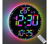 Dhnvcud Orologio da parete digitale da 30,5 cm, grande orologio da parete a LED, orologio da parete con 12 colori RGB e telecomando, grande display a LED 2025, timer con temperatura, data, settimana
