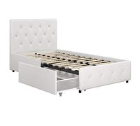 DHP Dakota letto con cassetti contenitori in PU bianco, singolo