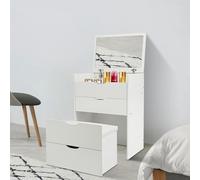 DHQCQL Tavolo da toeletta con specchio, 40 x 37,5 x 72 cm, con cassetti e sgabello, piccolo set da toeletta per trucco Vanity, tavolo cosmetico per camera da letto, fino a 90 kg (bianco)