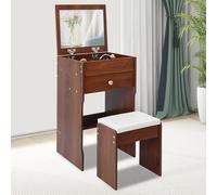DHQCQL Tavolo da toeletta con specchio, 40 x 37,5 x 72 cm, con cassetti e sgabello, piccolo set da toeletta per trucco Vanity, tavolo cosmetico per camera da letto, fino a 90 kg (noce nera)