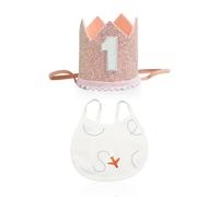 DHSBGWSX 1 Cappello Per Il 1° Compleanno, 1 Pezzo Di Asciugamano Per La Saliva, Corona Per Il 1° Compleanno, Adatto Per Feste Di Compleanno E Anniversari Di Bambini
