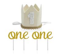 DHSBGWSX 1 cappello per il 1° compleanno, 2 adesivi one, cappello per il compleanno dei bambini con il numero 1, cappello per il festeggiato, cappello a corona per il 1° compleanno
