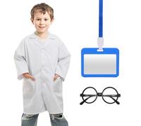 DHSBGWSX 1 costume da gioco di ruolo per bambini, bianco, dotato di 1 porta badge e 1 paio di occhiali rotondi, costume da pediatra, costume da scienziato, set da gioco di ruolo