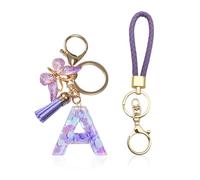 DHSBGWSX 1 portachiavi con lettera A, 1 portachiavi in tessuto, regalo per ragazze, portachiavi con lettera a farfalla, portachiavi con paillettes, Lilla, Taglia unica