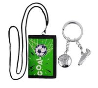 DHSBGWSX 1 Portafoglio Da Calcio Verde, 1 Portachiavi per Scarpe Da Calcio, Portafoglio per Bambini, Porta Carte D'identità, Borsa Allacciata Con Motivo Calcio, Regalo Di Calcio per Ragazzi