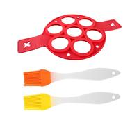 DHSBGWSX 1 stampo per pancake rosso, 2 pennelli da forno, stampo rotondo per pancake a 7 fori in silicone, stampo per uova in camicia, utensili da cucina