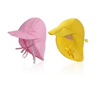 DHSBGWSX 2 cappelli da sole per bambini, pieghevoli, protezione UV, cappello da pesca, cappello da sole elastico regolabile, cappello da spiaggia traspirante e confortevole (rosa, giallo),