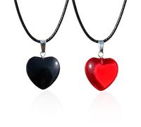 DHSBGWSX 2 collane a forma di cuore a forma di cuore rosso, collana a forma di cuore spensierata, collana da donna rossa, Corda in pelle