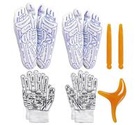 DHSBGWSX 2 Paia Di Calzini Per Punti Terapeutici, 1 Pezzo Di Massaggiatore, 2 Pezzi Di Bastoncini Per Massaggio, 2 Paia Di Guanti Per Massaggio, Calzini Con Diagramma Del Meridiano Unico