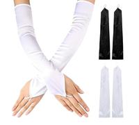 DHSBGWSX 2 Paia di Guanti da Donna, Guanti in Raso, Guanti Lunghi, Guanti Senza Dita, Guanti Morbidi, Guanti Elastici, Guanti Eleganti da Donna per Occasioni Formali, Cosplay e Matrimoni (Bianco)