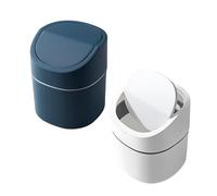 DHSBGWSX 2 Piccoli Bidoni della Spazzatura Con Coperchio, per Camera da Letto, Mini Pattumiera da Scrivania, Portatile, Cestino da Bagno (Blu, Bianco)