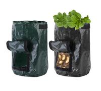 DHSBGWSX 2 sacchetti per piante e patate, per piante e verdure, per piante e verdure, per esterni, con coperchi e manici, nero, verde scuro
