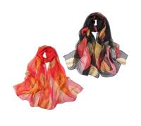 DHSBGWSX 2 Sciarpe in Chiffon con Stampa a Foglie - Elegante Sciarpa da Donna in Seta Retrò, Morbida e Abbinabile ai Vestiti, Rosso/Nero