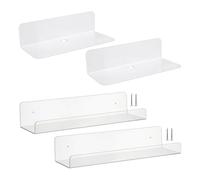 DHSBGWSX 2 supporti da parete bianchi e 2 supporti da parete trasparenti, ripiani in plastica, mensole adesive, mensole da parete
