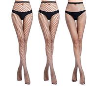 DHSBGWSX 3 calze a rete, calze a rete elasticizzate, calze a rete, calze a rete, collant alla moda, calze a rete cave, perfette per feste (nero), Nero , Taglia Unica