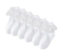 DHSBGWSX 3 paia di calzini volant, calzini in pizzo, calzini da bambina, calzini da danza, calzini eleganti da principessa, tinta unita, traspiranti in cotone (bianco), bianco, Taglia Unica