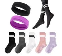 DHSBGWSX 5 Paia di Calzini da Yoga, 2 Fasce, Antiscivolo da Corsa e Ginnastica, a Metà Polpaccio, Sportivi a Righe, Multicolore, Taglia Unica