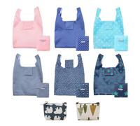 DHSBGWSX 6 Borse per la Spesa Pieghevoli e 2 Portafogli per Monete - Riutilizzabili, Facili da Riporre, Multicolore