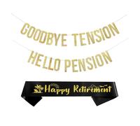 DHSBGWSX Accessori per pensionamento, bandiera di pensionamento (oro, 80 pollici), tracolla pensionamento (nero, 160 x 9,5 cm), decorazione per feste di pensione