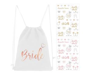 DHSBGWSX Borsa da Sposa con Coulisse e 2 Adesivi - Accessori per Addio al Celibato, da Donna, Bianco, Taglia Unica