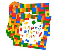 DHSBGWSX Confezione da 20 tovaglioli di compleanno decorativi multicolore, blocchi da costruzione, tovaglioli per feste, 21 cm x 15 cm, carta