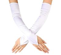 DHSBGWSX Guanti Eleganti da Donna - Lunghi in Raso Elasticizzato con Dita Uncinate, Morbidi e Senza Dita (Bianchi)
