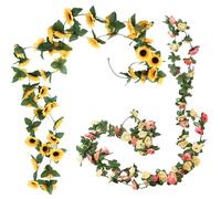 DHSBGWSX Set di 2 ghirlande di fiori artificiali in rattan di girasole artificiali, decorazione di girasole, vite da appendere, decorazione da giardino